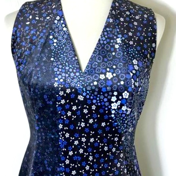 ELIE TAHARI Rosanna Blue Velvet Floral Sleeveless Summer Sheath Dress size 16 - Picture 2 of 13